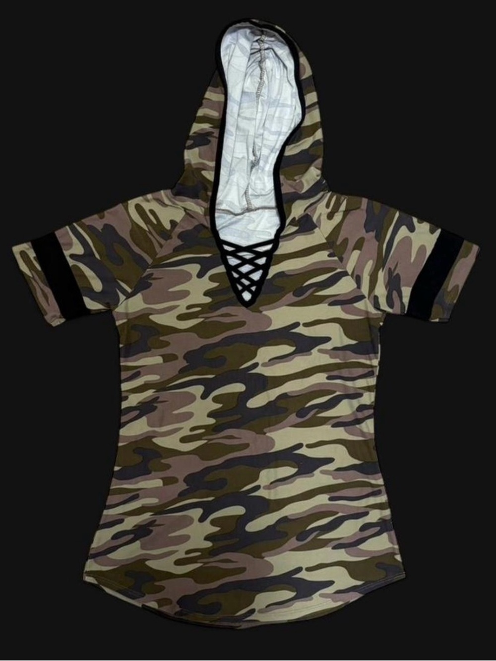 Camo Lace-Up Hooded Women’s Top